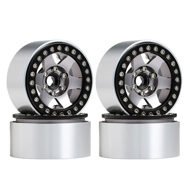 INJORA 4PCS 1.9" 6-spoke Metal Beadlock Wheel Rims Gray