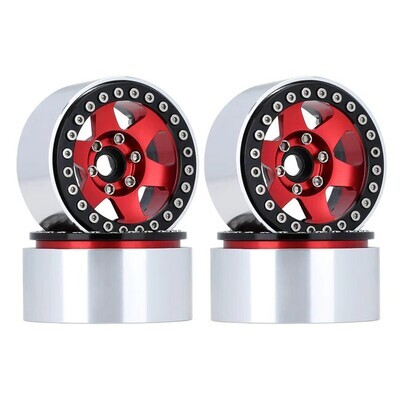 INJORA 4PCS 1.9" 6-spoke Metal Beadlock Wheels (Red)