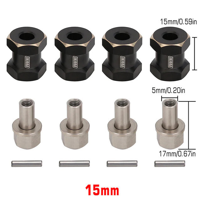 INJORA 4PCS 12mm Black Brass Wheel Hex Hub Extenders (+15mm)