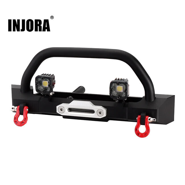 INJORA CNC Metal Front Bumper with Spotlights for SCX10 II SCX10 III TRX4