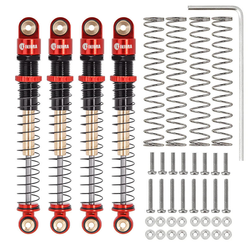 INJORA 51mm Long Travel Threaded Double Barrel Shocks For AX24 (Red)