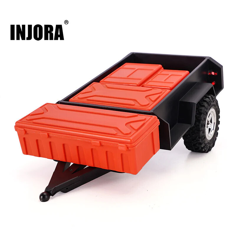 INJORA Utility Trailer With Hitch And Storage Boxes For 1/18 TRX4M