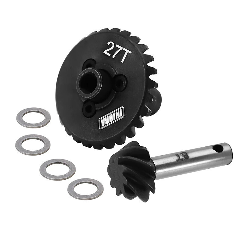 INJORA Overdrive Steel Helical Gears For SCX10 ii + iii + Pro + Capra (8t/27t 11% Faster)