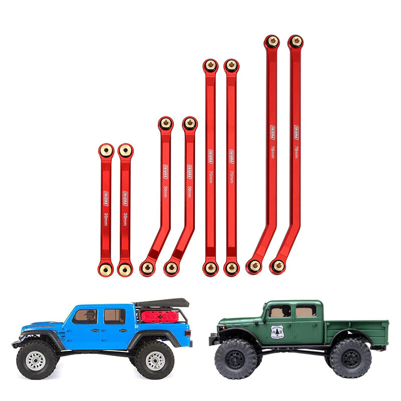 INJORA 8PCS Aluminum High Clearance 4 Links Kit For Axial SCX24 Gladiator Power Wagon (Red)