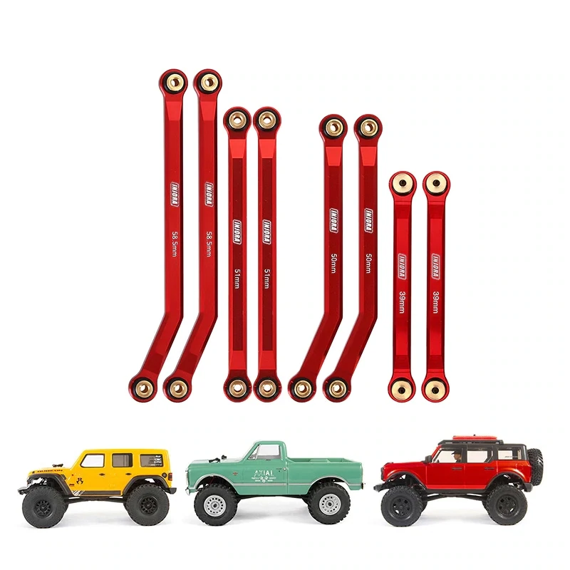 INJORA 8PCS Aluminum High Clearance 4 Link SCX24 C10 Jeep Wrangler Bronco (Red)