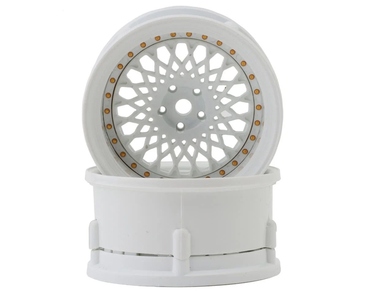 DS Racing Drift Element Mesh Drift Wheels (Triple White w/Gold Rivets) (2) (Adjustable Offset) w/12mm Hex