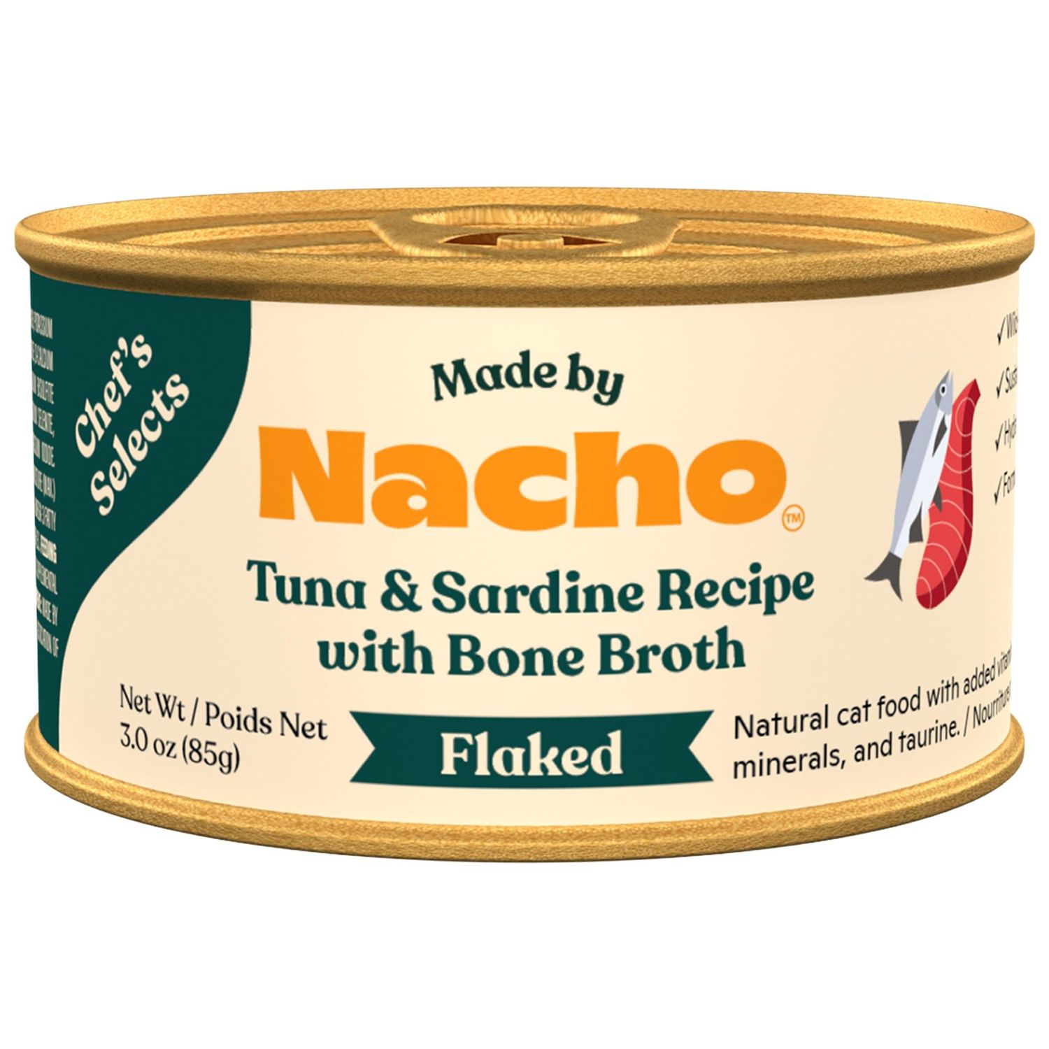 Made by Nacho Flaked Tuna and Sardine Recipe in Bone Broth Cat 3oz