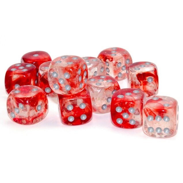 Nebula Red/Silver 16mm d6 Dice Block (12 Dice)