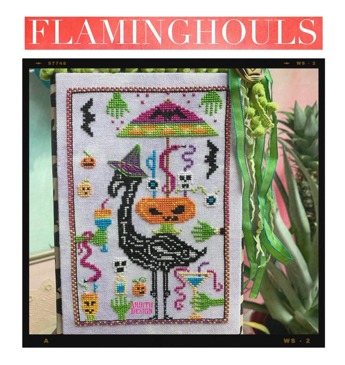 Flaminghoul and Metallic Silver Thread card