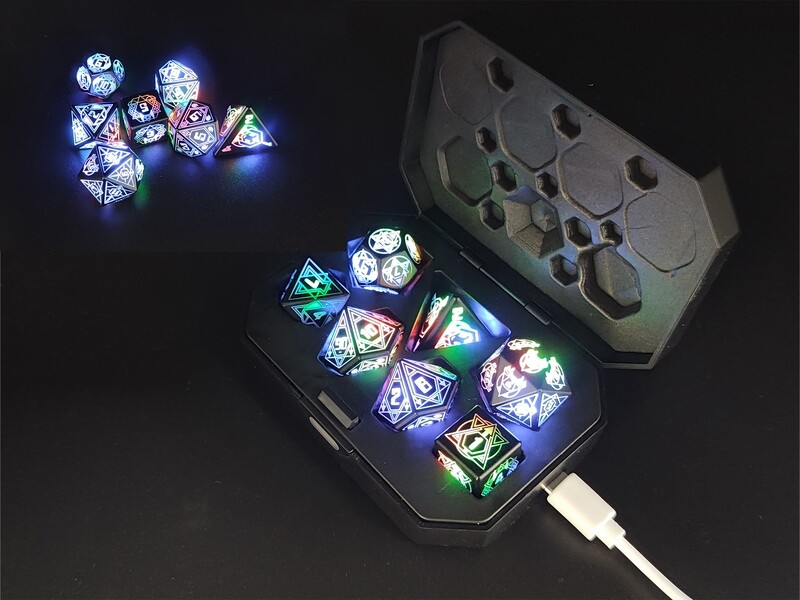 Rechargeable LED dice - 7 polyhedral dice set