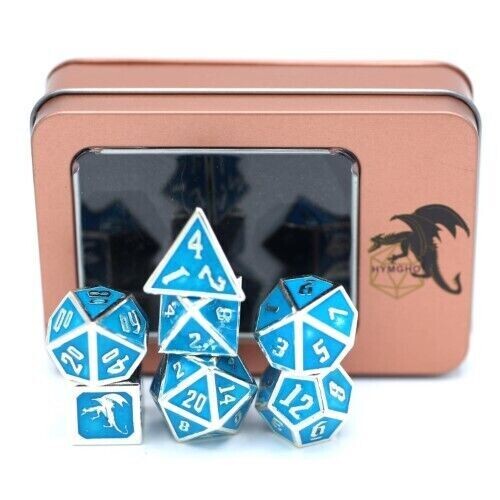 Draconis 7 polyhedral RPG dice set - Glow in the dark Blue