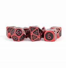 16mm Metal Polyhedral Dice Set Red with Black Enamel