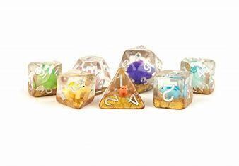 16mm Resin Polyhedral Dice Set - Rainbow Dinosaur
