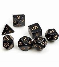 Polyhedral Dice Set Solid Black Gold Ink