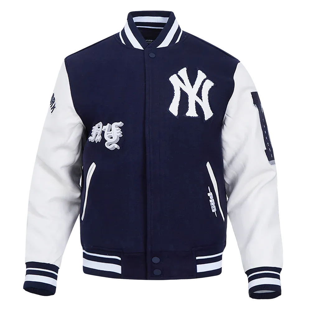 MLB NEW YORK YANKEES OLD ENGLISH MEN&#39;S RIB WOOL VARSITY JACKET