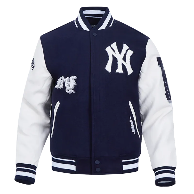 MLB NEW YORK YANKEES OLD ENGLISH MEN&#39;S RIB WOOL VARSITY JACKET