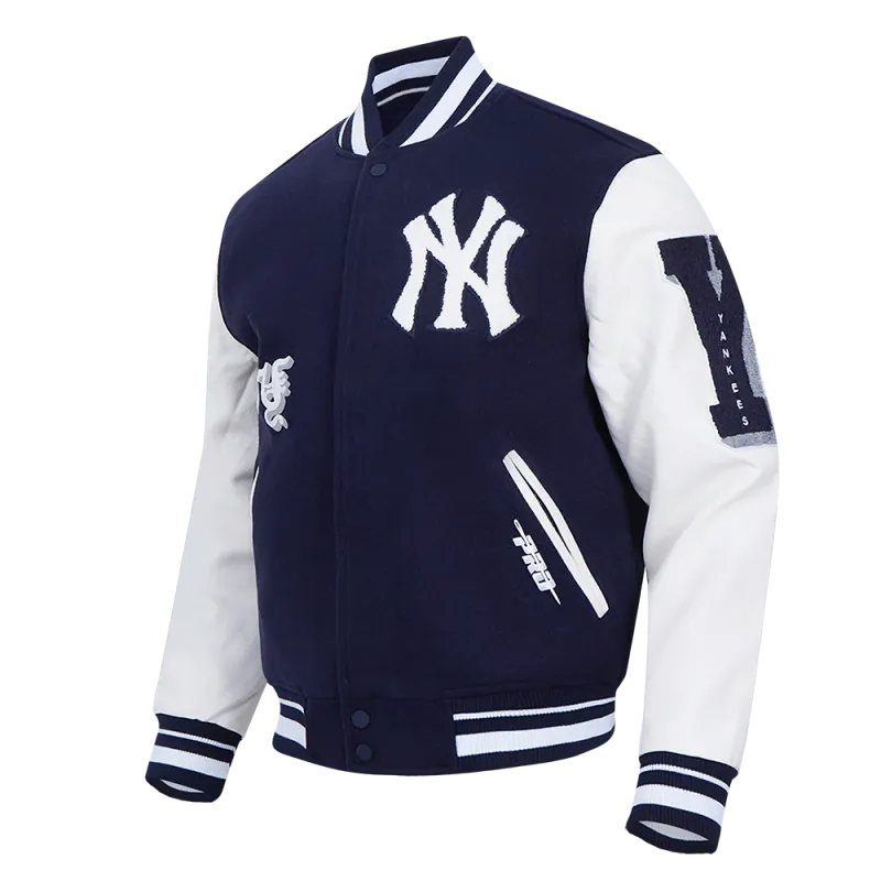 MLB NEW YORK YANKEES OLD ENGLISH MEN'S RIB WOOL VARSITY JACKET