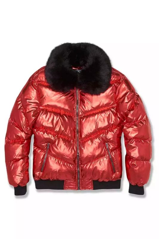 Jordan Criag Oil Spill Puffer Jacket (Metallic Red) with Fur