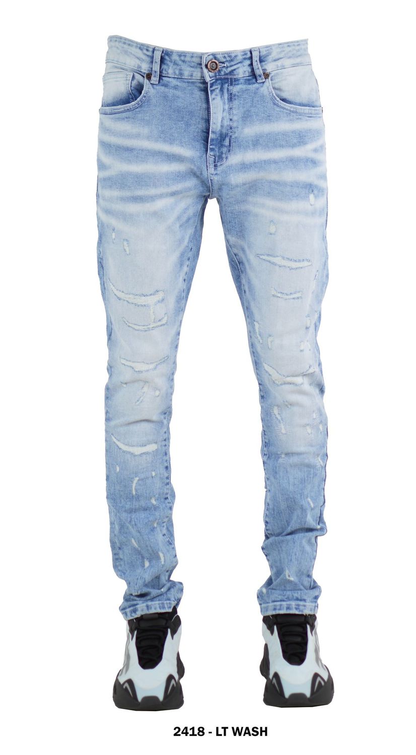 FOCUS JEANS RIP &amp; REPAIR DISTRESSED DENIM