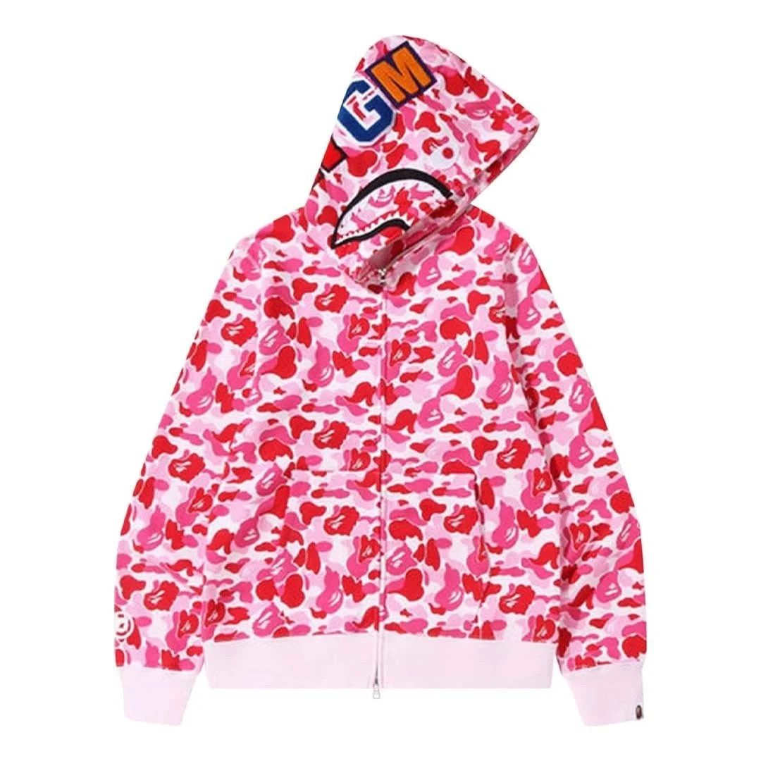 BAPE ABC Camo Shark Full Zip Hoodie, Color: PINK, Size: S