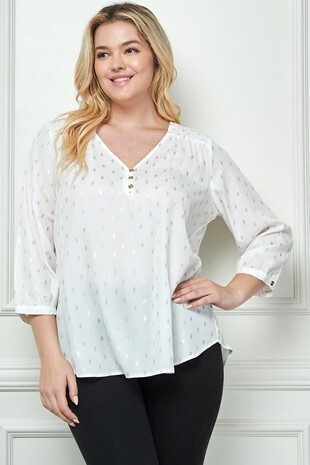 V-Neck Foil Blouse Ivory XL