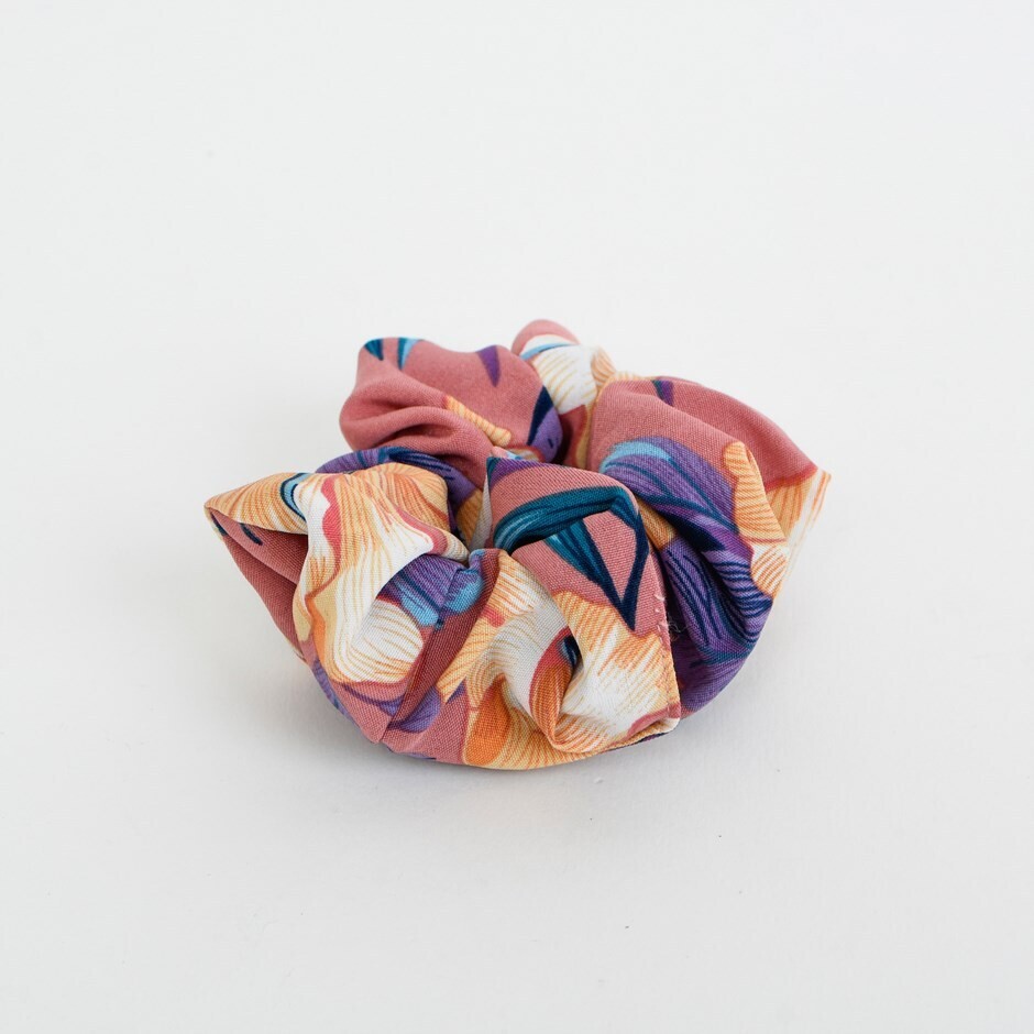 Pink Flower Printed Scrunchie