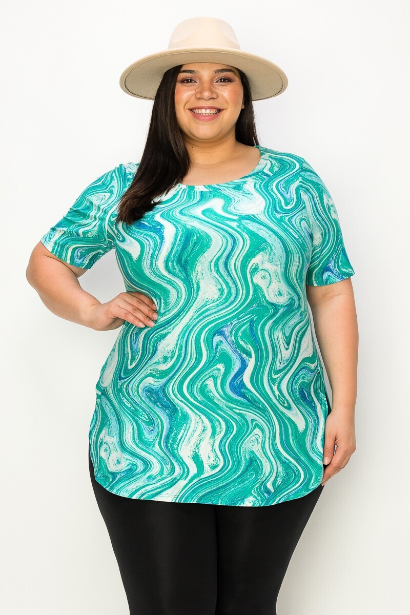 Side Slit Top, Color: Green, Size: 2X