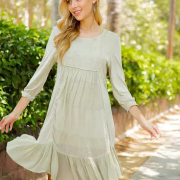 Boho Western Dress, Color: Avocado, Size: Small