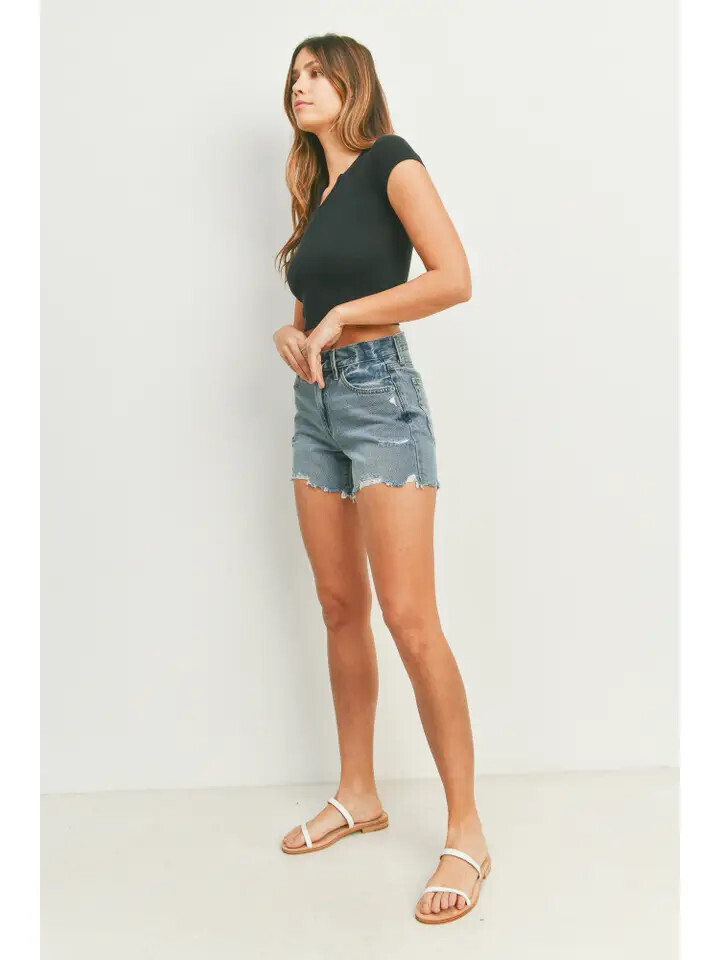 Distressed Hem Shorts, Color: Med Denim, Size: XSm