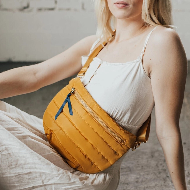 Puffer Belt Bag, Color: Yellow, Size: OS