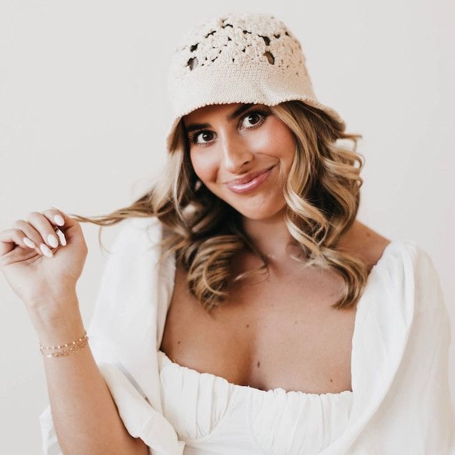 Crochet Bucket Hat, Color: Cream, Size: OS