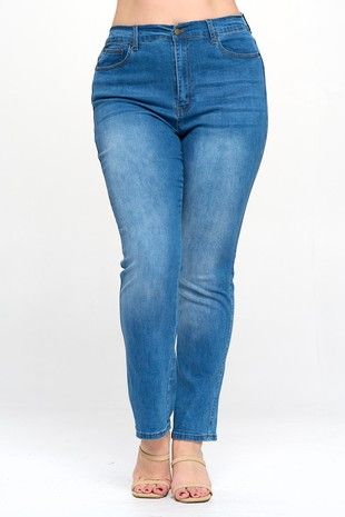 Plus High Rise Jeans, Color: Med Blue, Size: 14