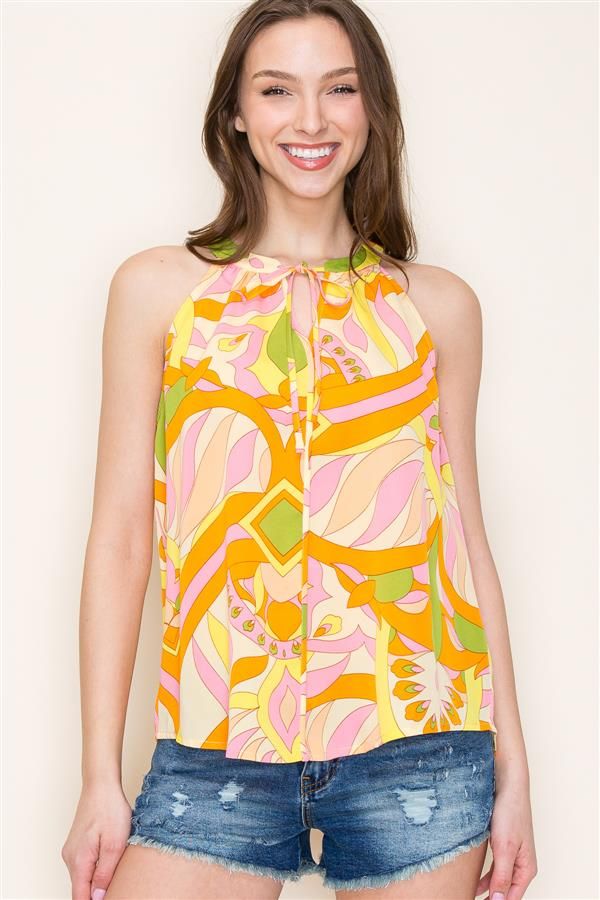 China Collar Slv Top, Color: Orange/Yellow, Size: Small