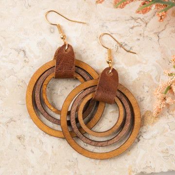 2 Tone Hoop ER, Color: Wood, Size: O/S