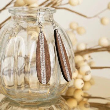 Tear Drop Wood ER, Color: Mocha, Size: O/S