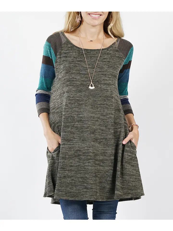 Contrast Pocket Raglan, Color: Olive/Teal, Size: 1X