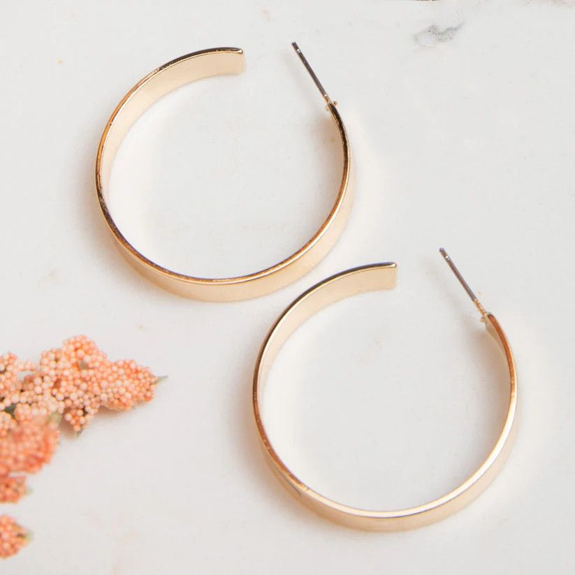 Lg Flat Hoop ER, Color: Gold, Size: O/S