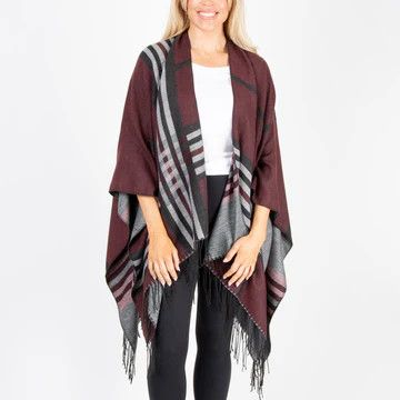 Reverse Scarf w/Fringe, Color: Burgandy, Size: O/S