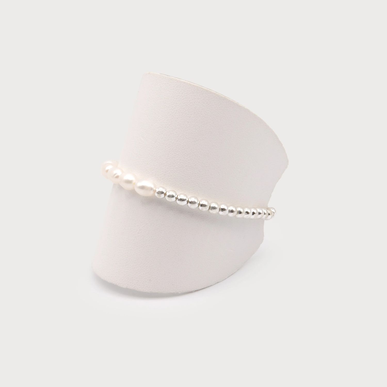 Half Pearl Half Metal BR, Color: SLV, Size: O/S