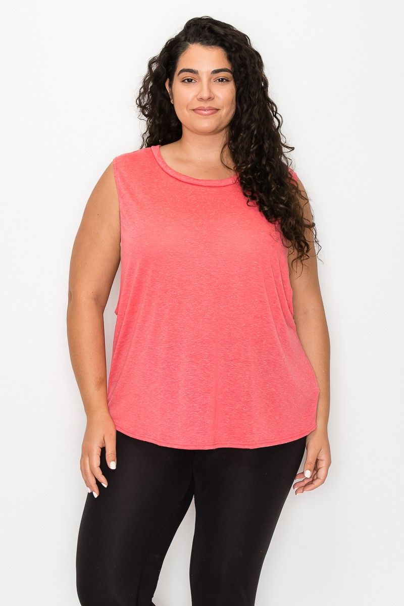 SL Solid Tunic Top, Color: Coral, Size: 1X