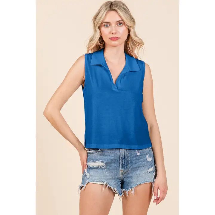 Crop Polo Tank, Color: Blue, Size: Small