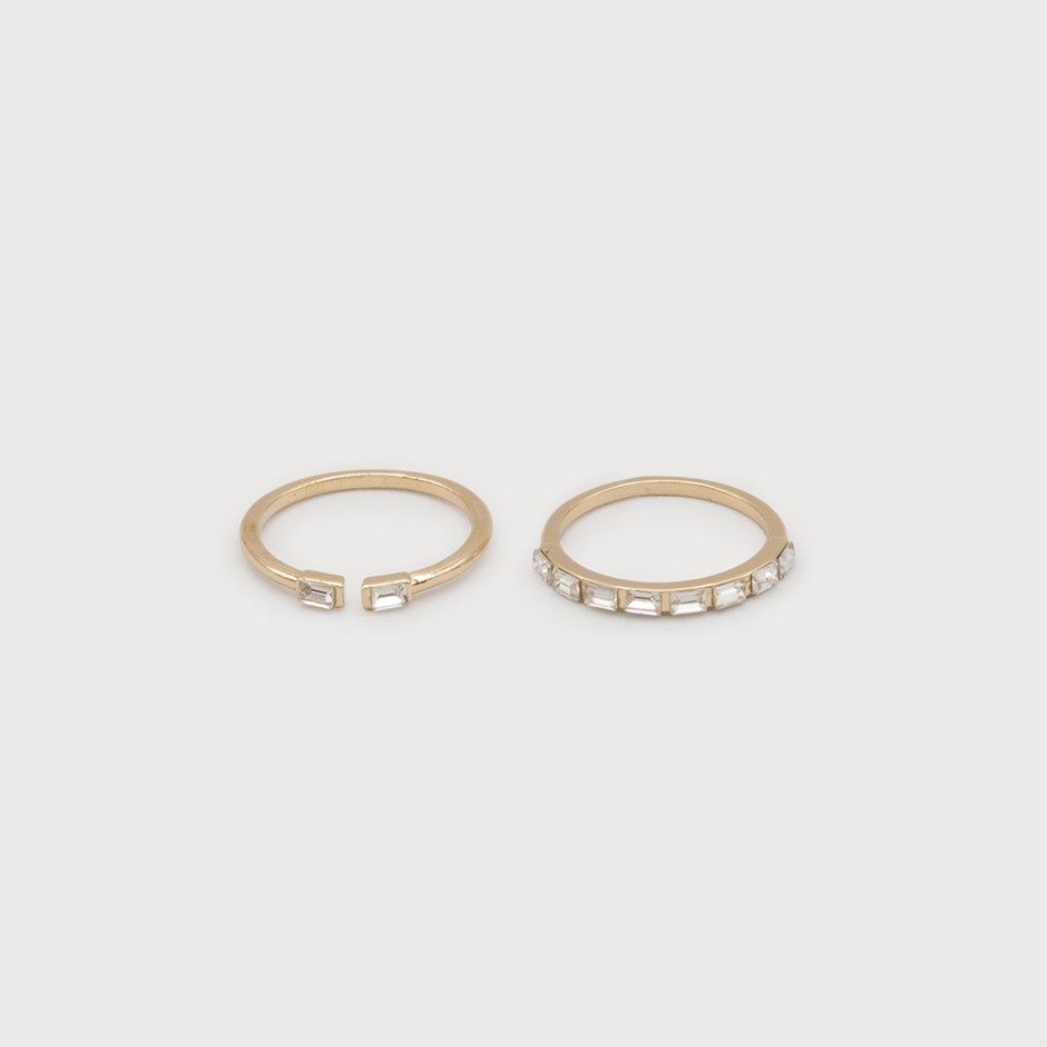 2 Delicate Crystal Ring, Color: Gold, Size: 6