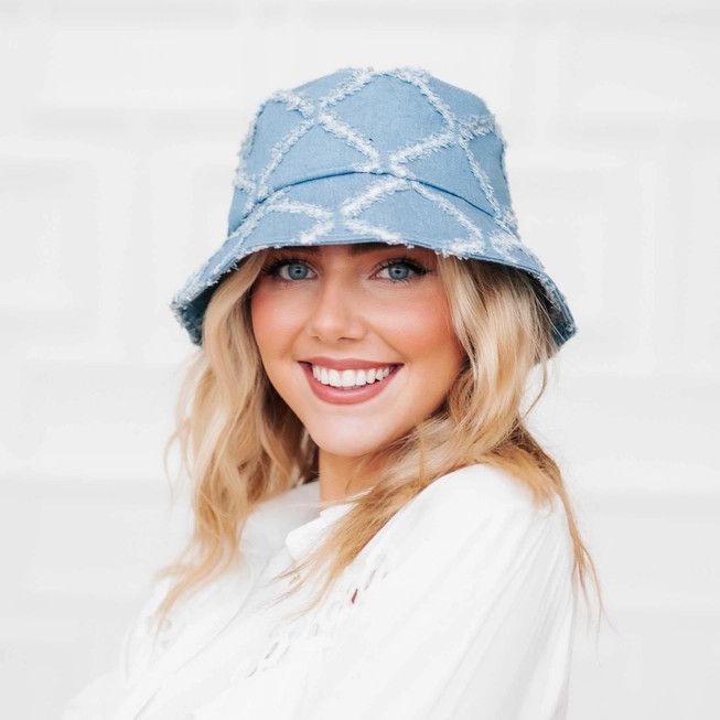 Diamond Print Bucket Hat, Color: Blue, Size: OS