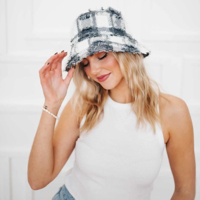 Plaid Bucket Hat, Color: Blk/Wh, Size: OS