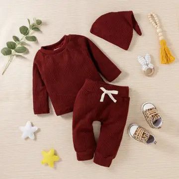 Unisex 3pc Set LS Trouser &amp; Hat, Color: Burgundy, Size: 12-18 Mon