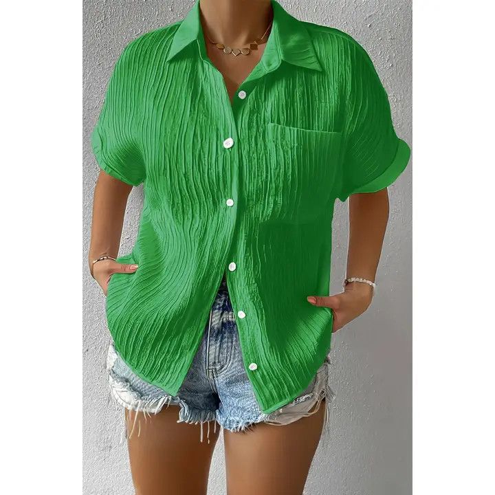 Button Pocket Blouse, Color: Green, Size: 1XL