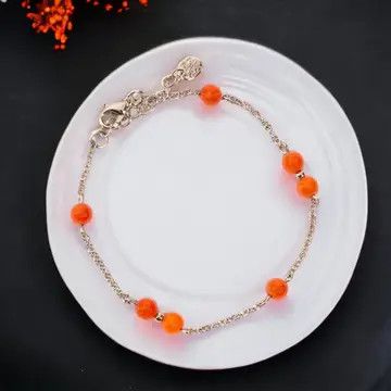Coral Bead Anklet, Color: Silver, Size: O/S