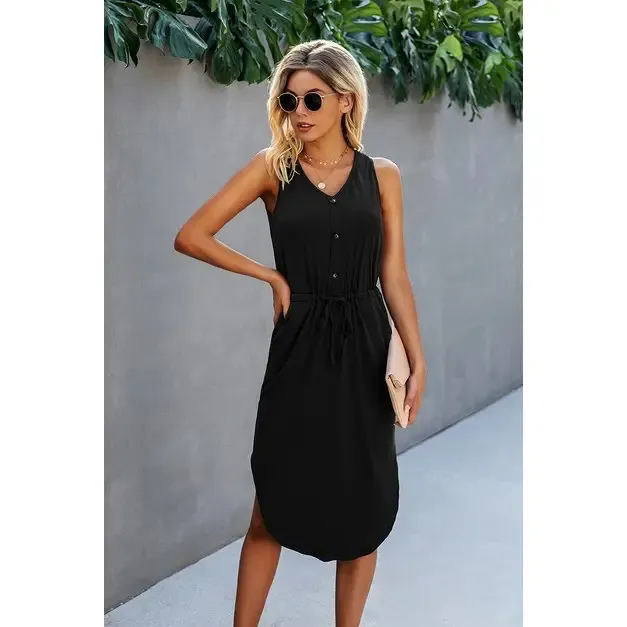 Vneck Drawstring Dress