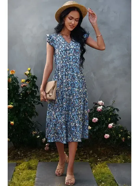 Vneck Slvless Flower Dress