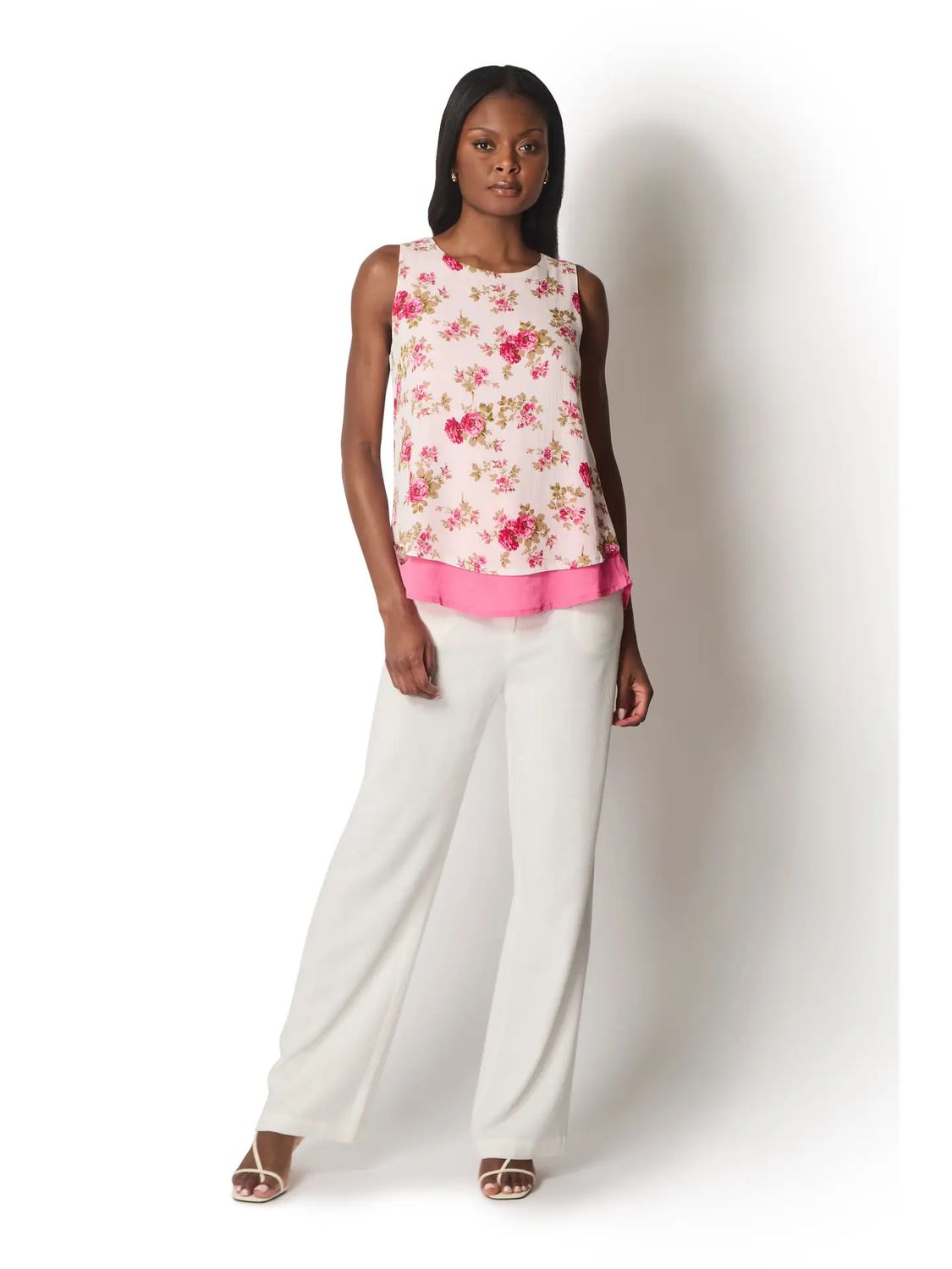 Floral Layered Top, Color: White, Size: Xsmall